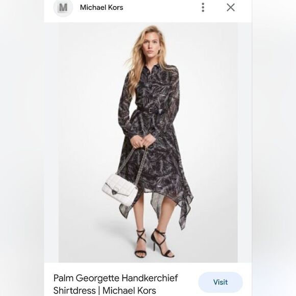 Michael kors Georgette Handkerchief Shirtdress, size med, black and white palm - Picture 7 of 11